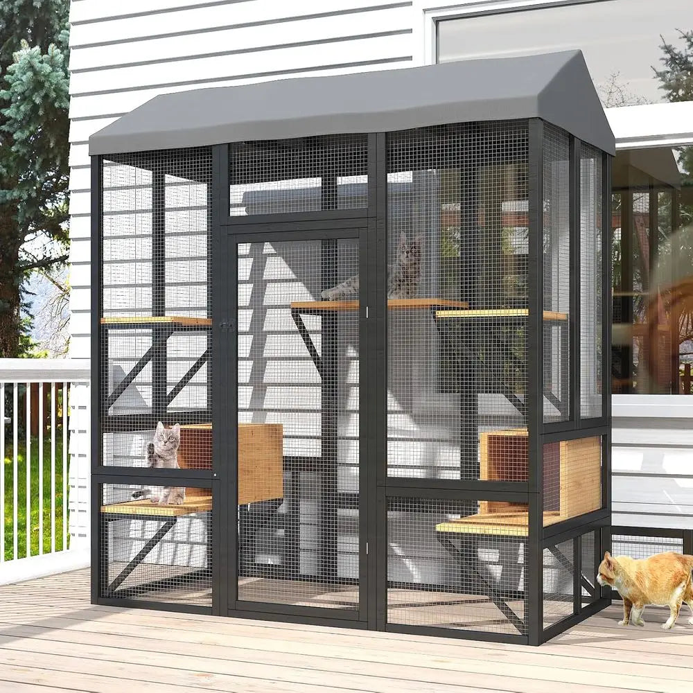 Outdoor Walk In Catio Enclosure for Cats with Waterproof Cover