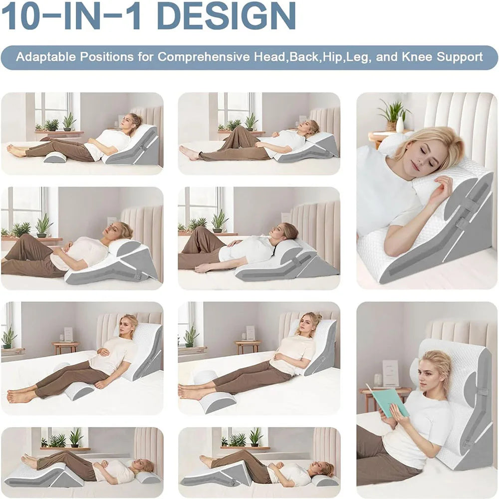 Adjustable Memory Foam Wedge Pillow With Neck Bolster Support
