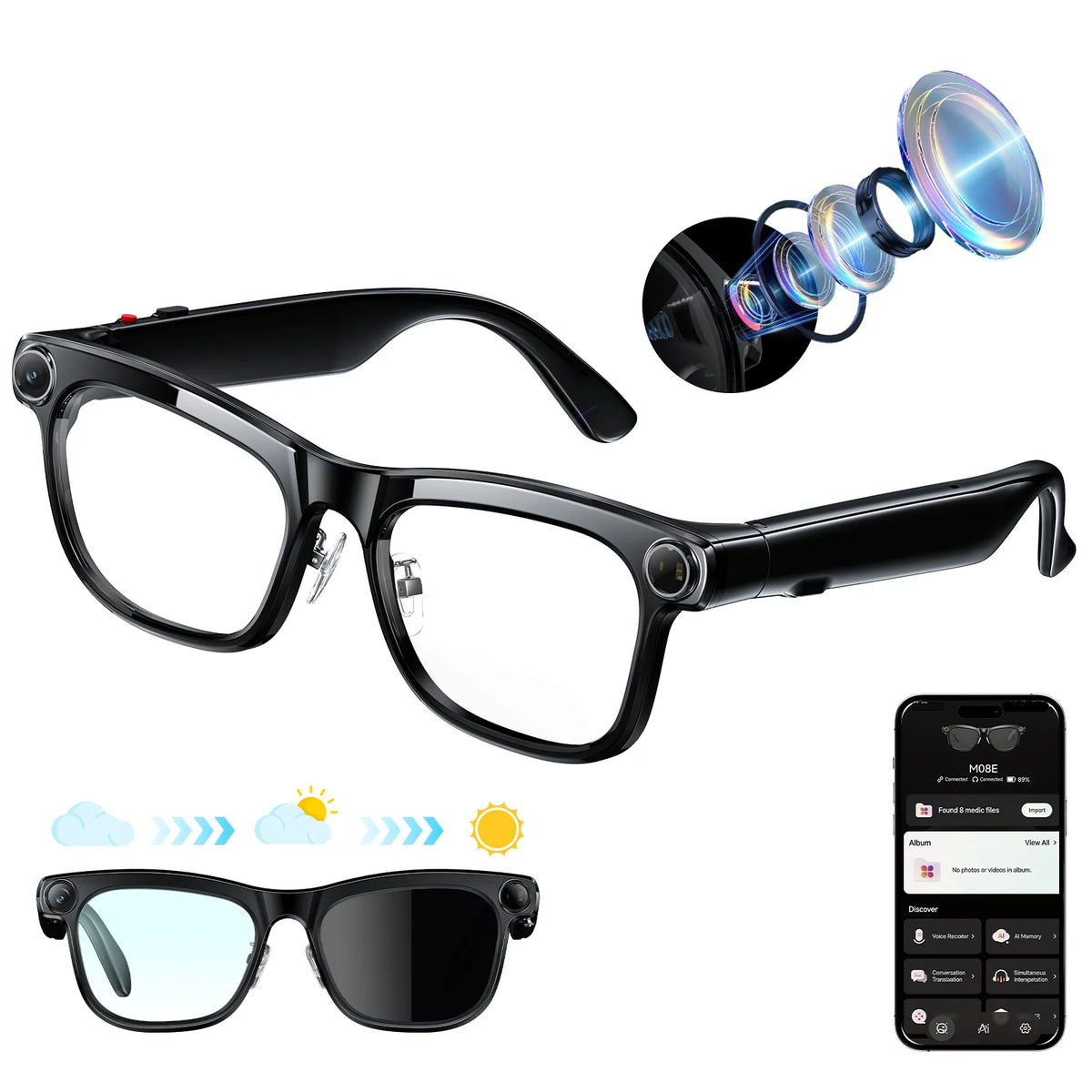 KAIGERR Smart Glasses With Camera Bluetooth And AI Translation