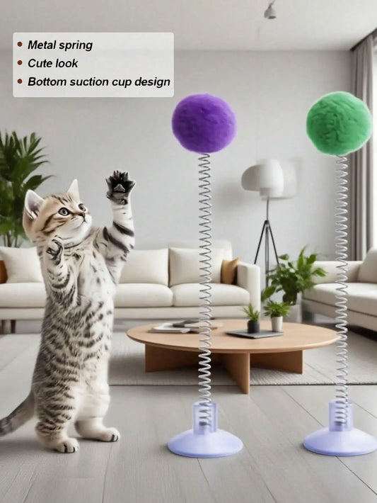 Interactive Cat Teaser Wand Set With Plush Ball And Suction Base