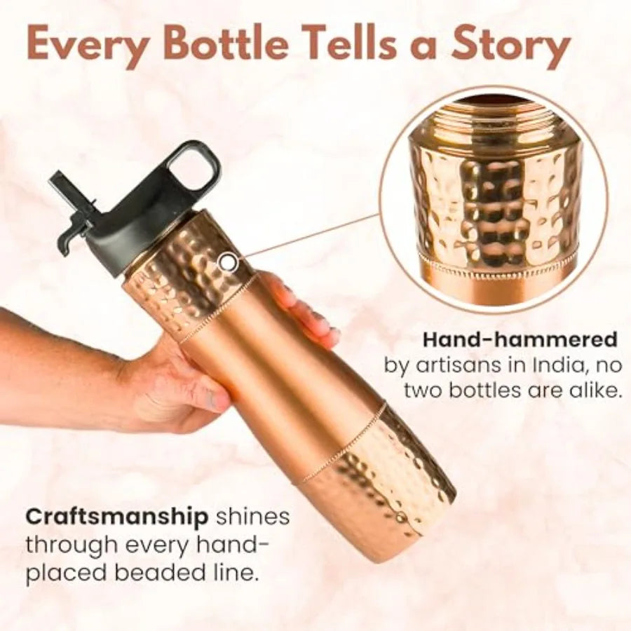 Ayurvedic Copper Drinking Water Bottle With Straw And Sports Lid