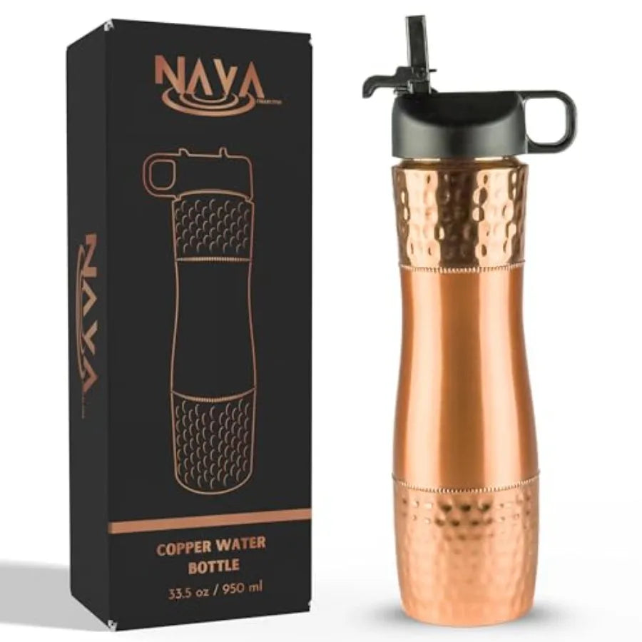 Ayurvedic Copper Drinking Water Bottle With Straw And Sports Lid