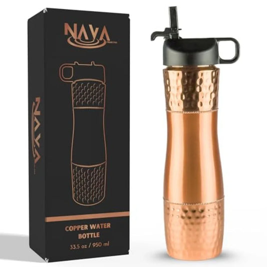 Ayurvedic Copper Drinking Water Bottle With Straw And Sports Lid