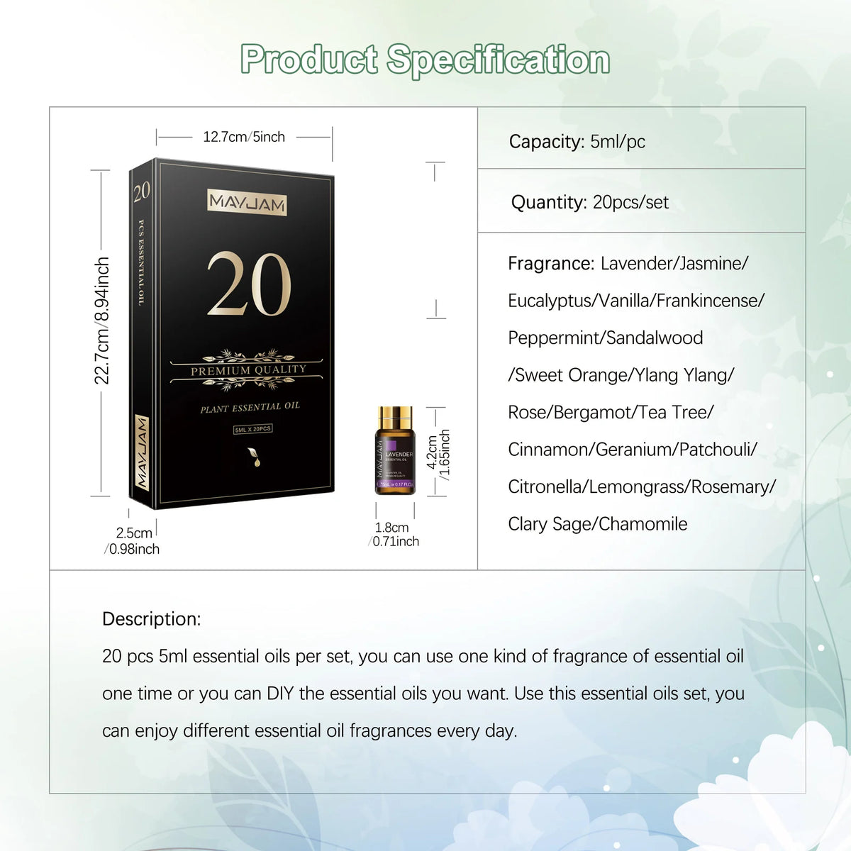 Mayjam 20 Piece Natural Aromatherapy Essential Oils Set