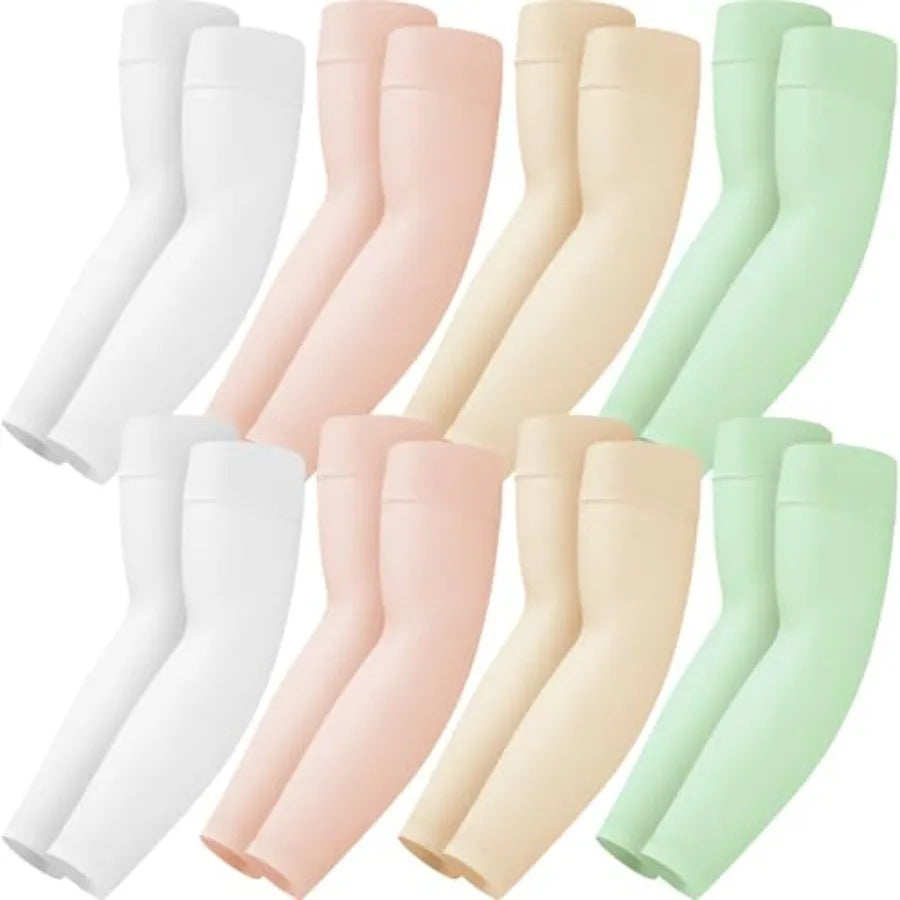 8 Pairs Soft Arm Sleeves, UV Sun Protection Cooling Compression Arm Covers for Outdoor Work, Sports, Men and Women