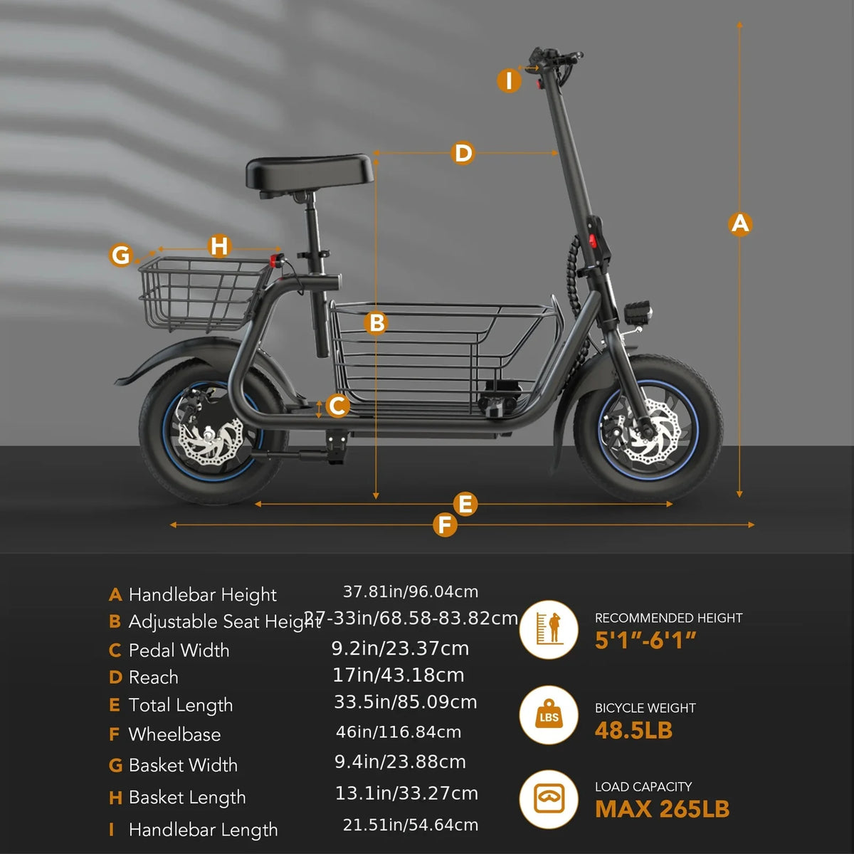 Gyroor Adult Foldable Electric Scooter With Basket And Three Modes