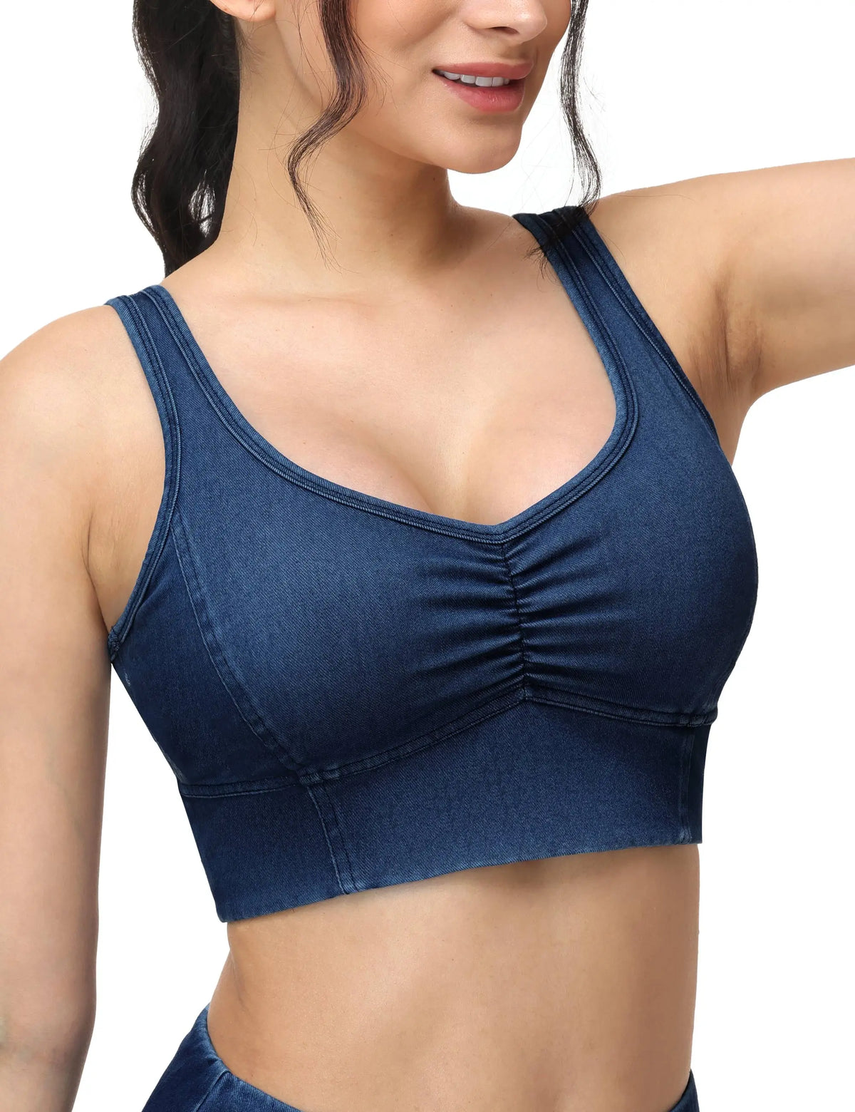 THE GYM PEOPLE Women's U Back Jean Crop Tank Tops with Built in Bra Stretchy Front scrunch  Casual Denim Longline Bras