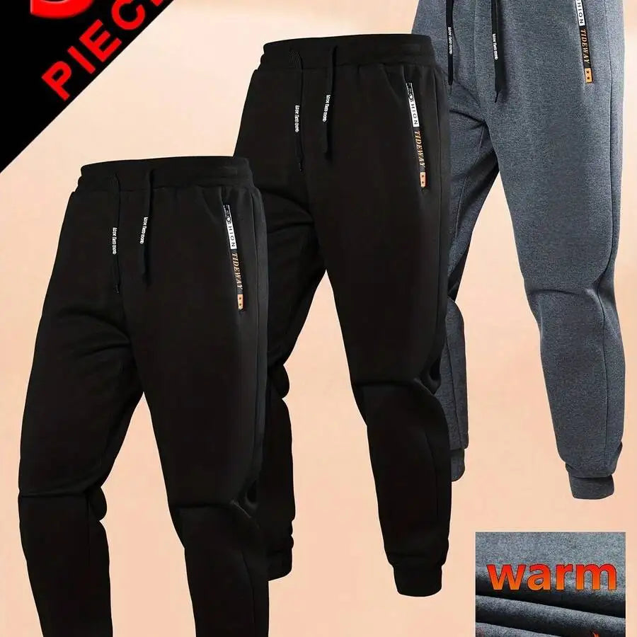 Warm Fleece Lined Mens Casual Jogger Pants Set Of Three