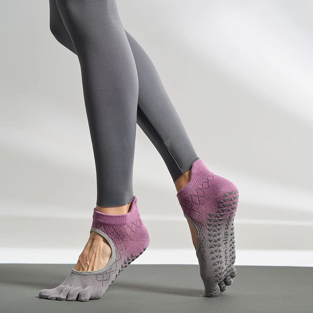 1 Pair of Women's Spring and Summer Gradient Color Dotted Yoga Socks, Five-Finger Open-Back Full-Finger Jacquard Sweat-Absorbent Mesh Breathable Non-Slip Professional Finger-Separated Sports Pilates Fitness Dance Women's Sock