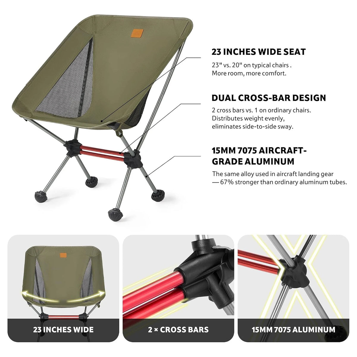Naturehike Ultralight Camping Chair Anti-Sinking Feet Foldable Backpacking Moon Chairs for Garden Beach Fishing Outdoor Use
