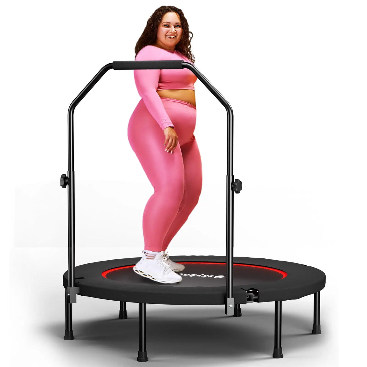 Adults Foldable Mini Trampoline Fitness Rebounder With Adjustable Handle