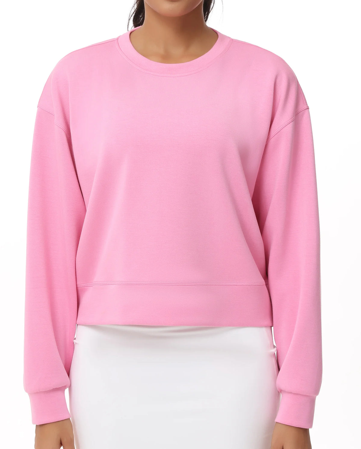 THE GYM PEOPLE Women's Crewneck Cropped Pullover Sweatshirt Cute Basic Long Sleeves Workout Tops