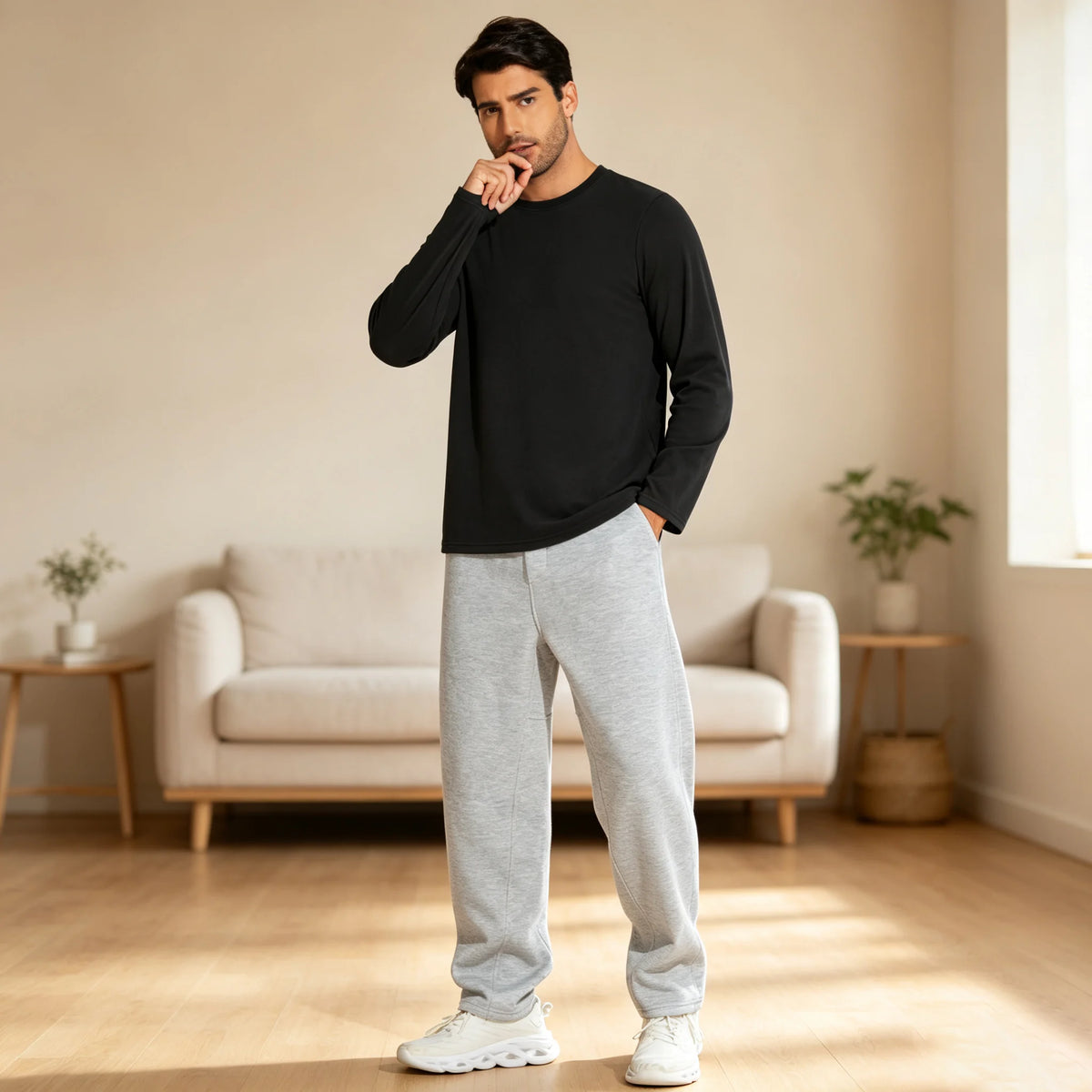 THE GYM PEOPLE Men's Long Sleeve Base Layer Thermal Shirts Stretchy Crewneck Basic Casual Pullover Undershirt Tee Tops