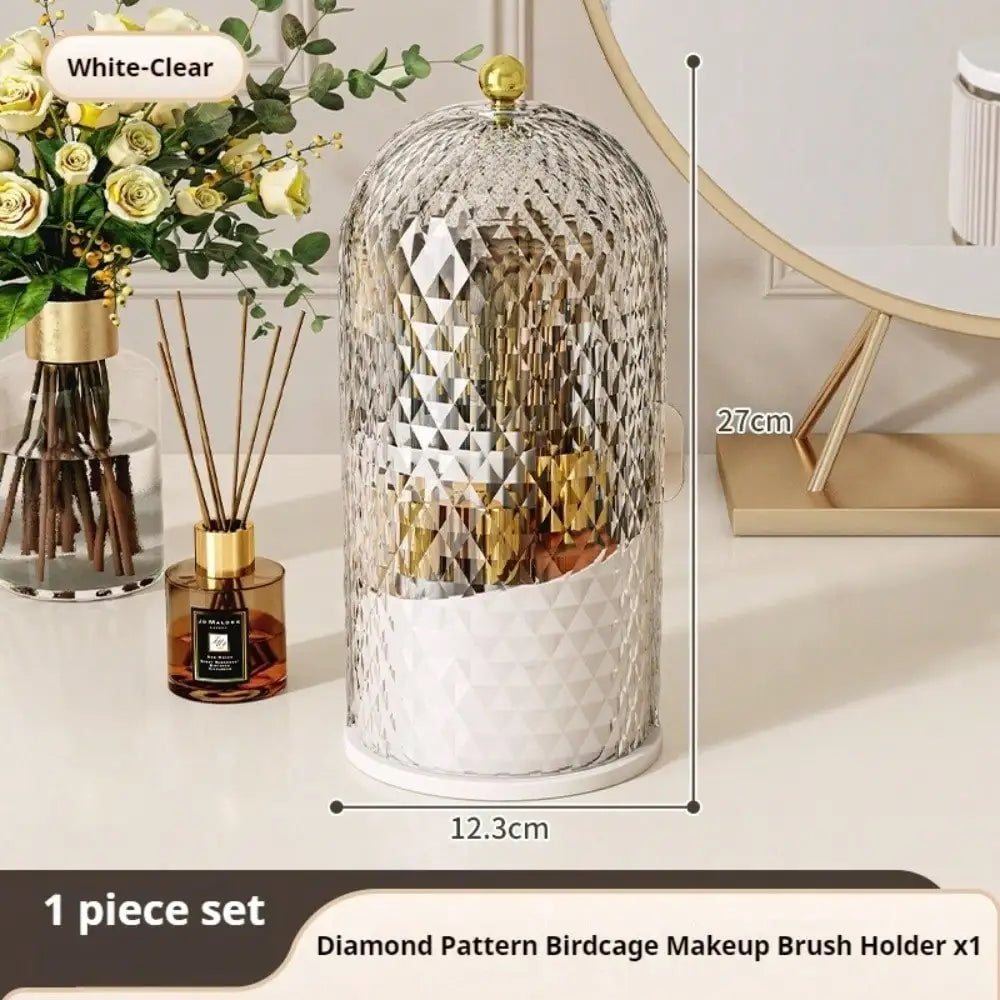Rotating Clear Dustproof Makeup Organizer With Lid for Brushes and Cosmetics