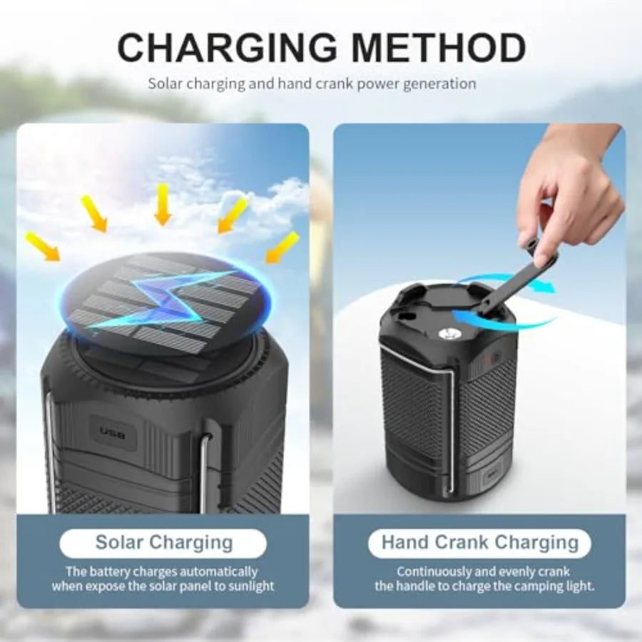 Solar Powered Hand Crank Portable Camping Lantern With USB Charger