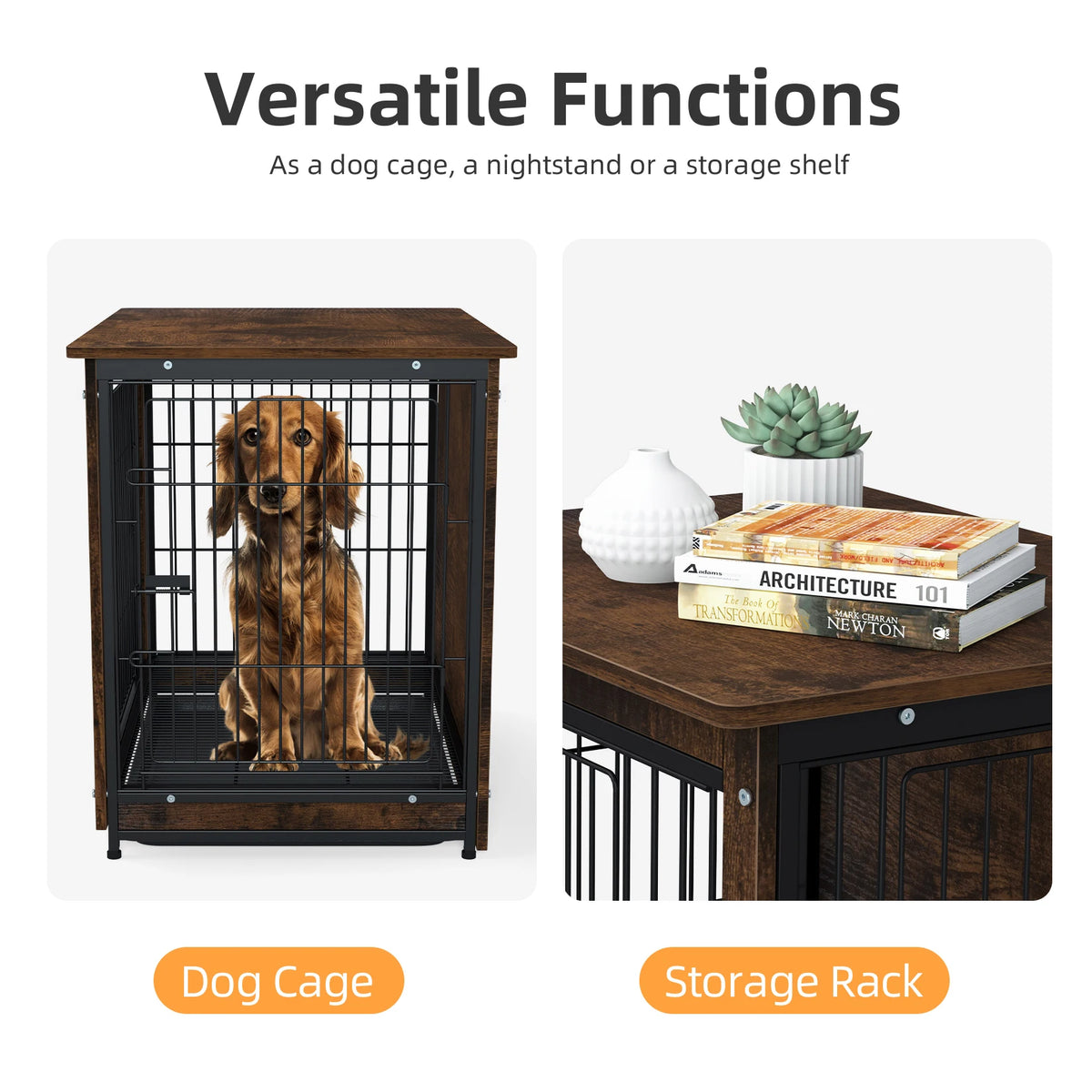 BINGOPAW Dual Door Wooden Pet Crate With Removable Tray