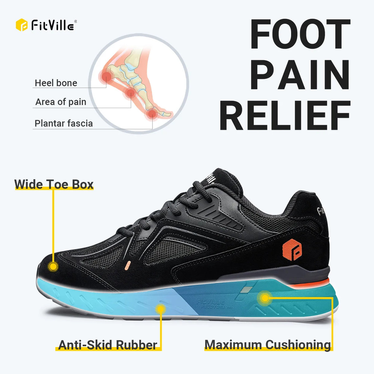 Fitville Men's Lightweight Walking Shoes For Arch Support And Comfort