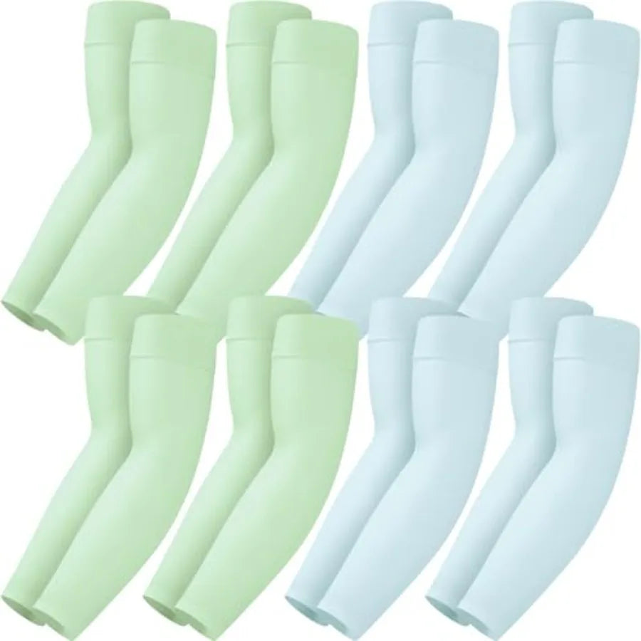 8 Pairs Soft Arm Sleeves, UV Sun Protection Cooling Compression Arm Covers for Outdoor Work, Sports, Men and Women