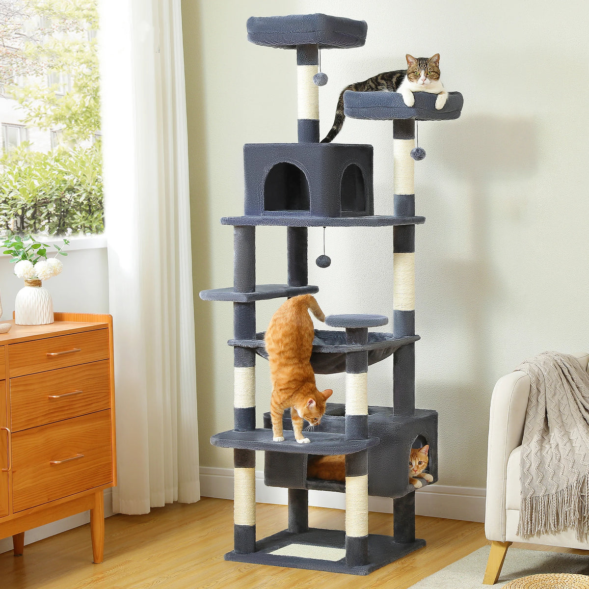 Pecuulti Multi Level Cat Tree With Scratching Posts Hammock And Perch