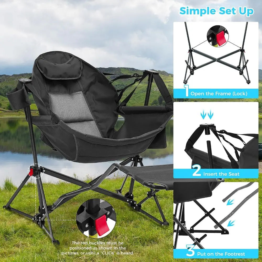 Hammock Camping Chair with ootrest, Oversized olding Swinging Chair or Adults, Rocking Portable Camp with Cup Holder Pillow or O