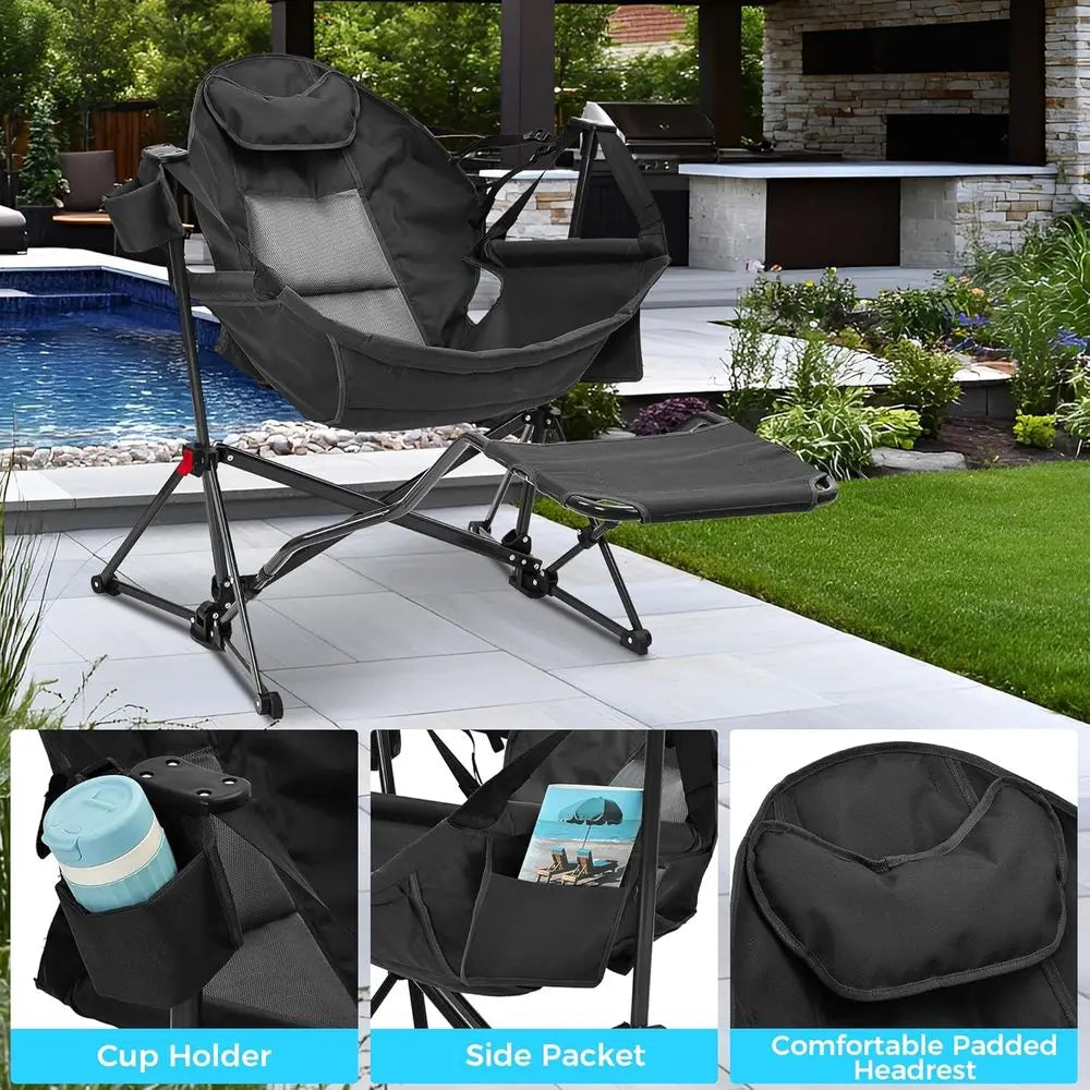 Hammock Camping Chair with ootrest, Oversized olding Swinging Chair or Adults, Rocking Portable Camp with Cup Holder Pillow or O