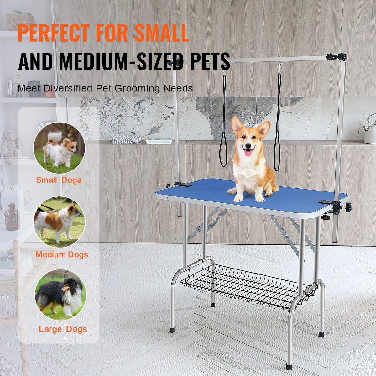 SucceBuy Foldable Dog Grooming Table With Dual Arms And Clamp