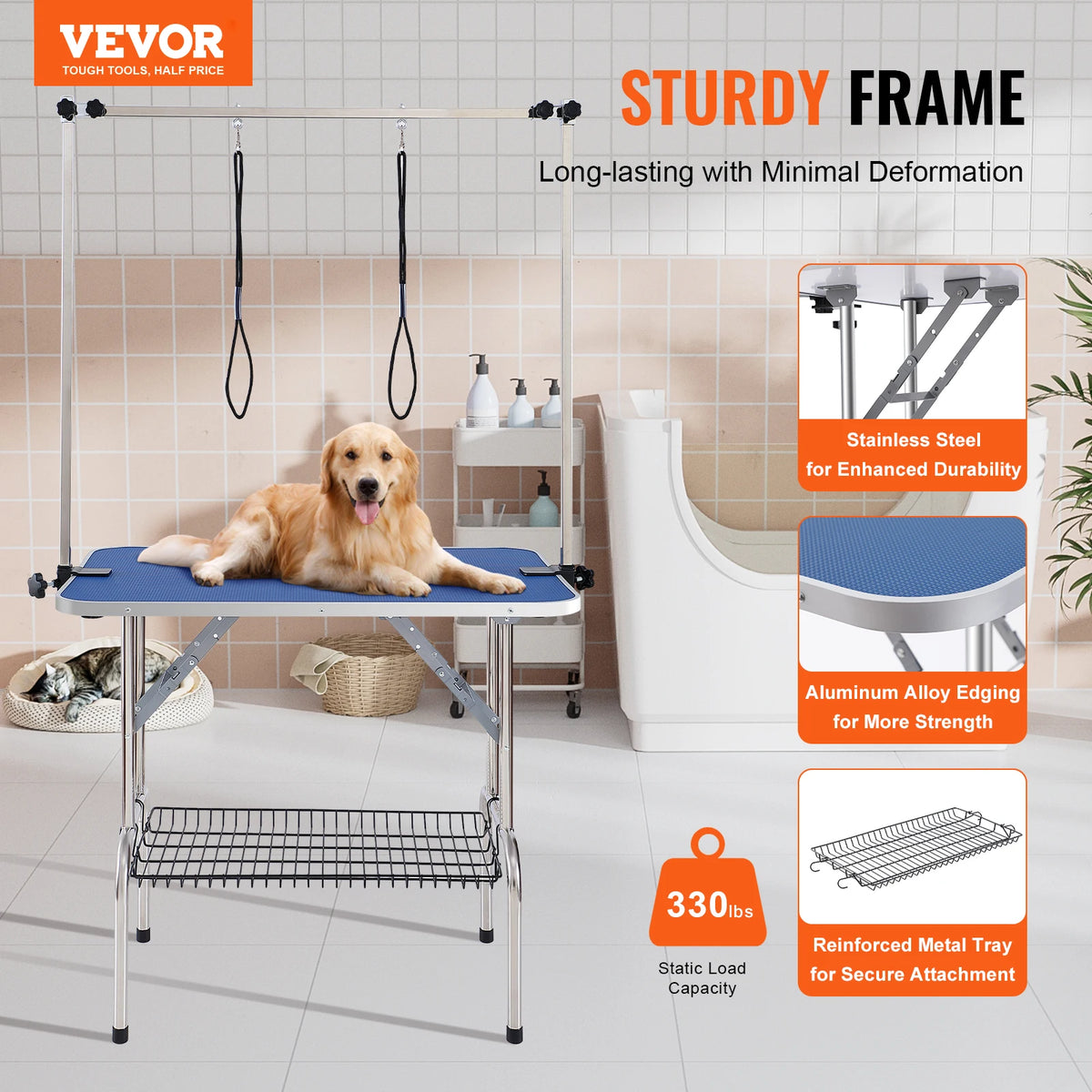 SucceBuy Foldable Dog Grooming Table With Dual Arms And Clamp