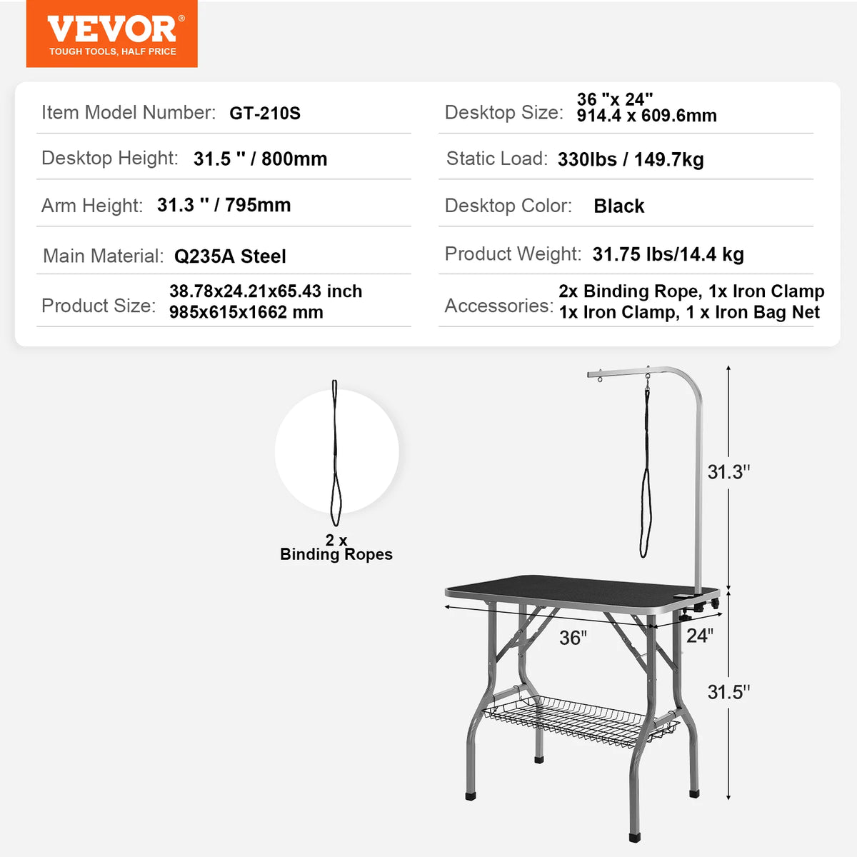SucceBuy Foldable Dog Grooming Table With Dual Arms And Clamp