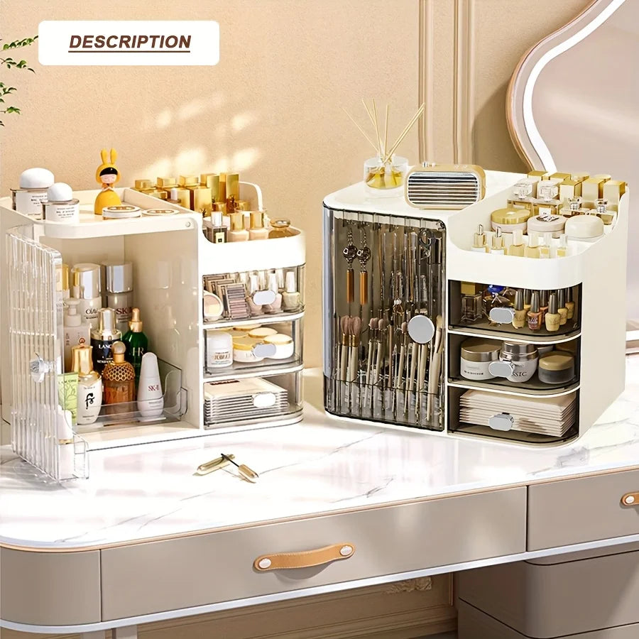 Dustproof Cosmetic Storage Box With Drawers And Brush Holder