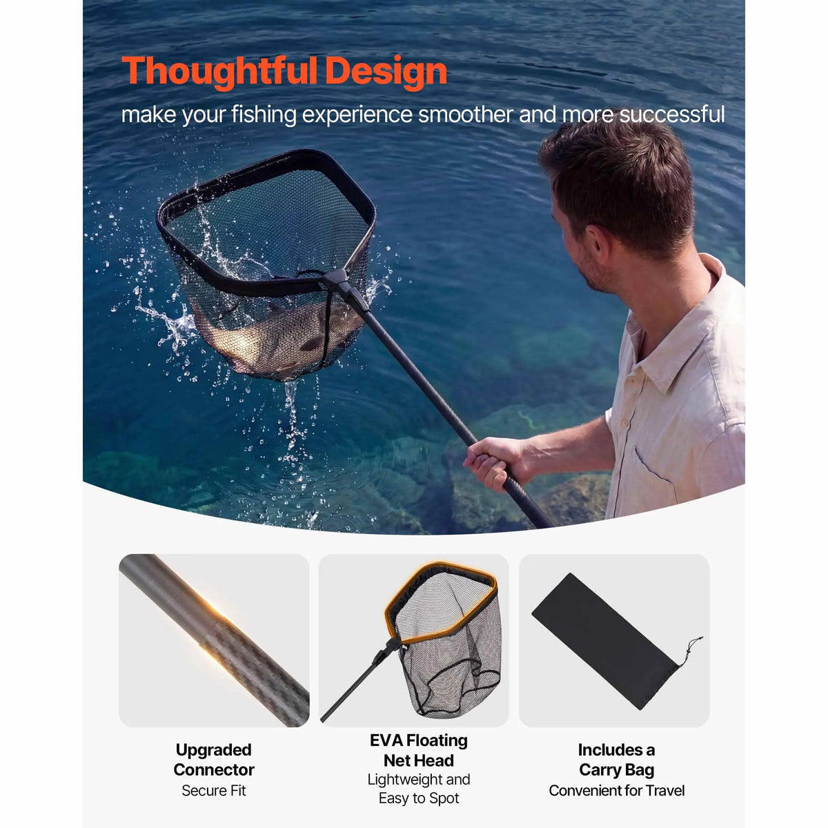 SucceBuy Foldable Telescopic Fishing Net With Aluminum Frame