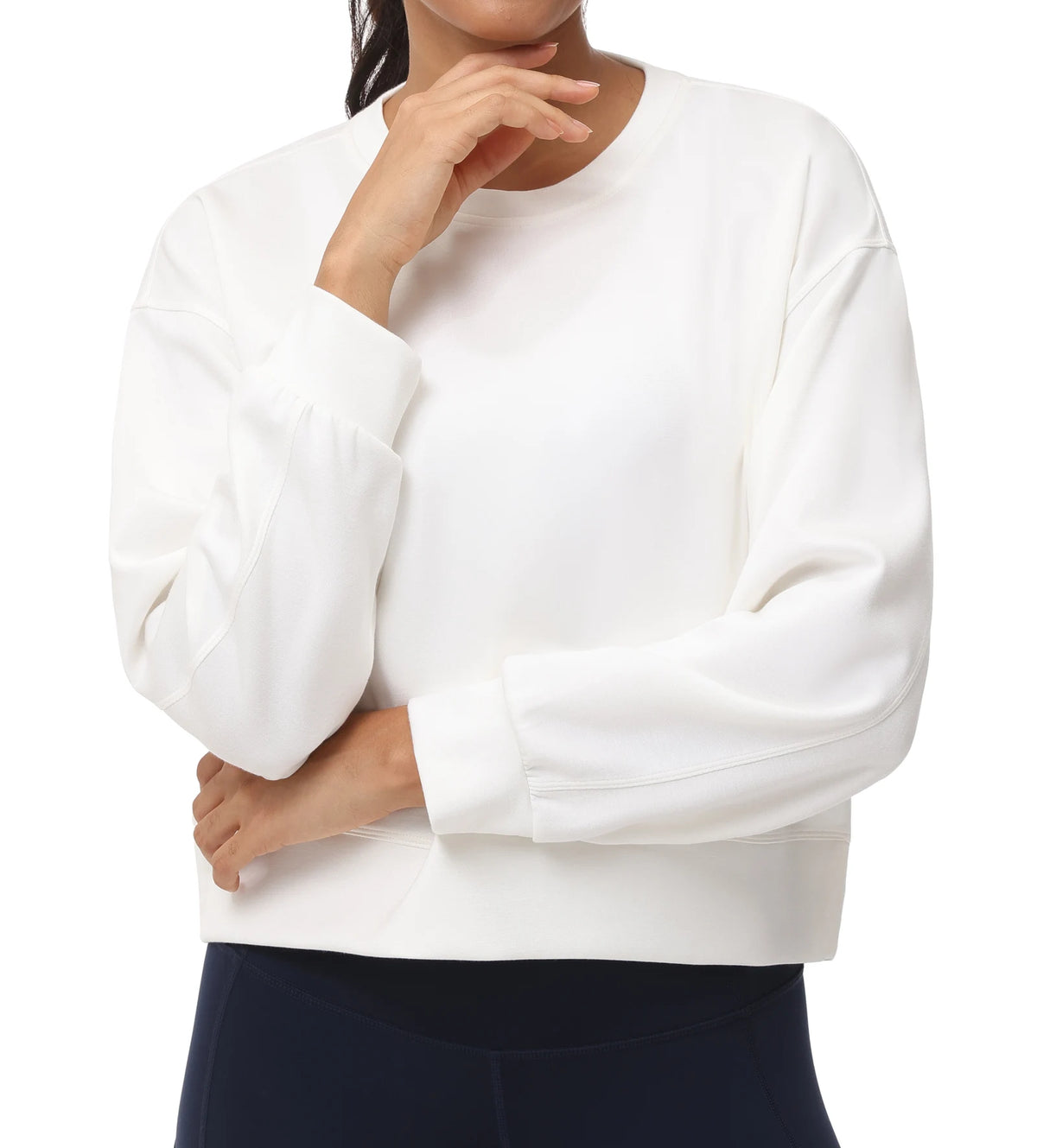 THE GYM PEOPLE Women's Crewneck Cropped Pullover Sweatshirt Cute Basic Long Sleeves Workout Tops