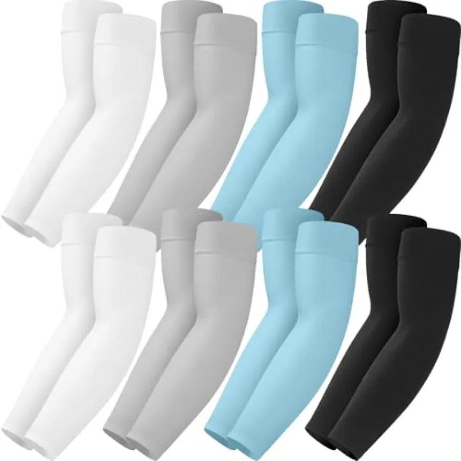 8 Pairs Soft Arm Sleeves, UV Sun Protection Cooling Compression Arm Covers for Outdoor Work, Sports, Men and Women