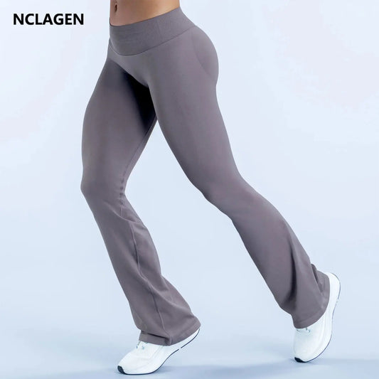 NCLAGEN Women Seamless Flared Yoga Leggings With Scrunch Booty