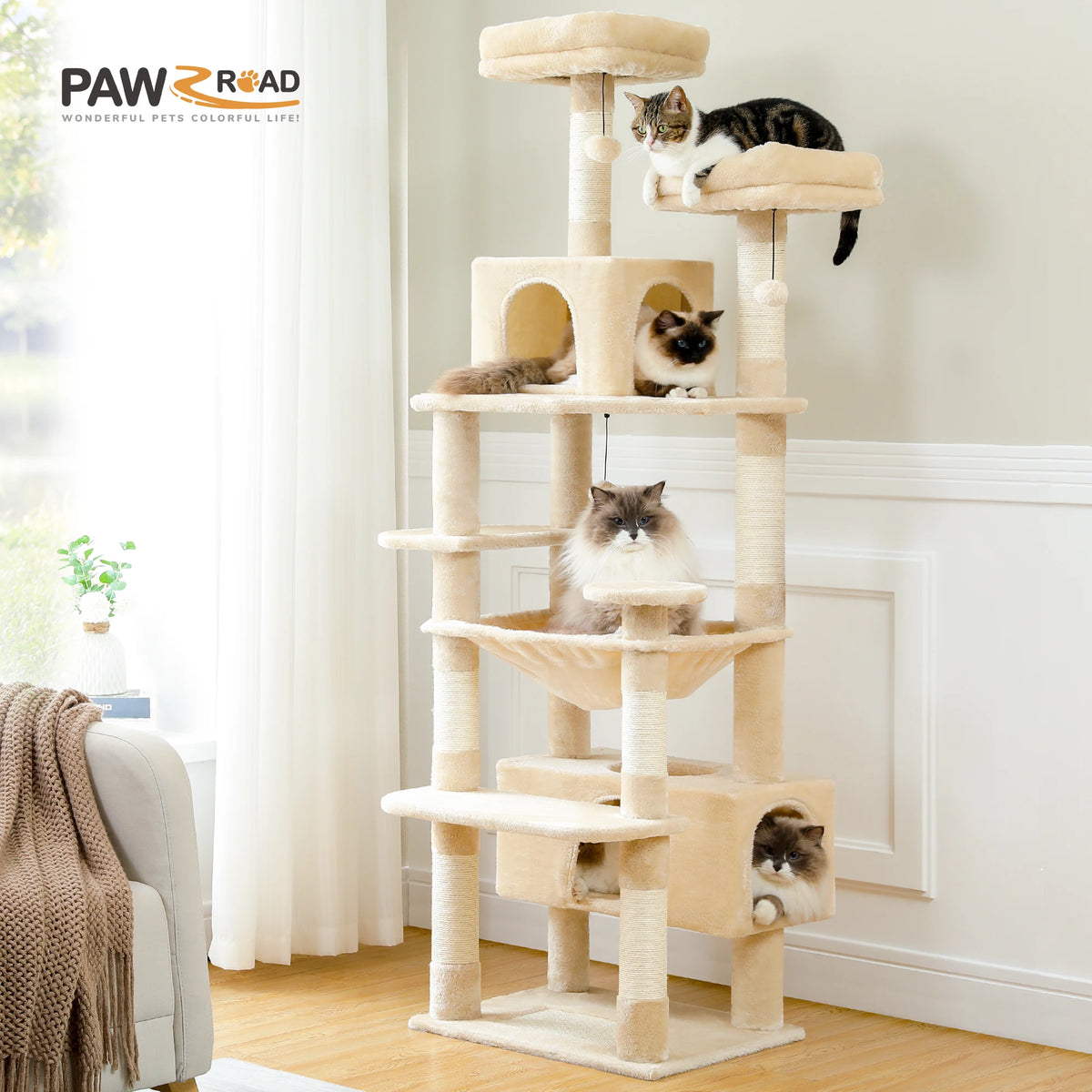 Pecuulti Multi Level Cat Tree With Scratching Posts Hammock And Perch