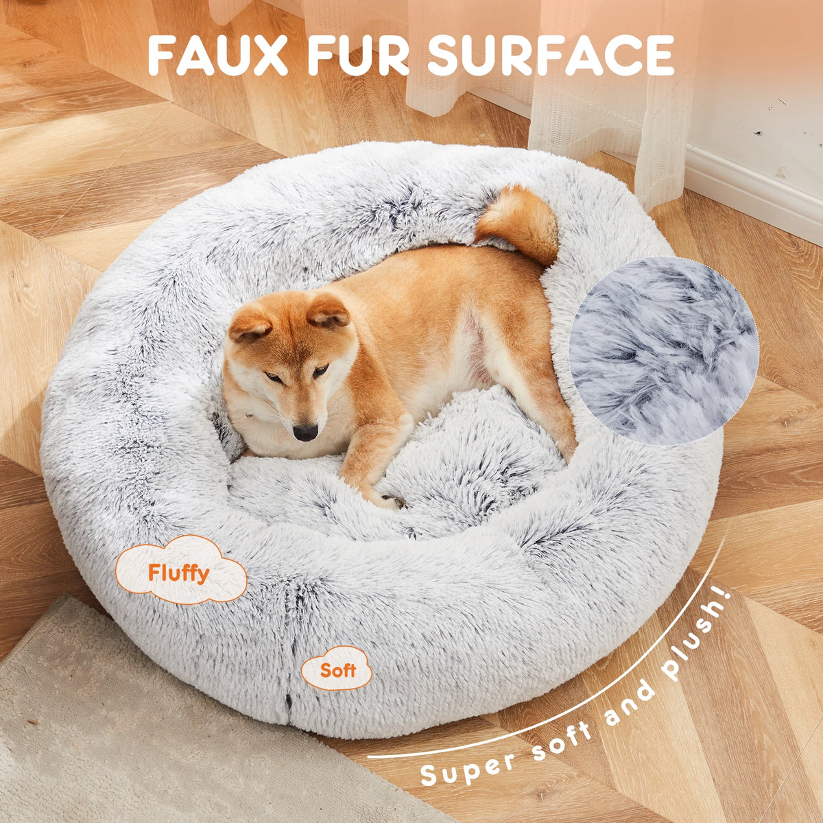 JHK Plush Round Calming Dog Bed With Anti Slip Surface