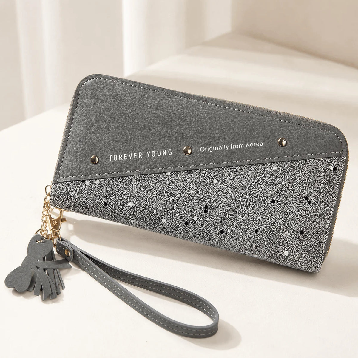 Women Patchwork Leather Wallet With Tassel And Multiple Pockets