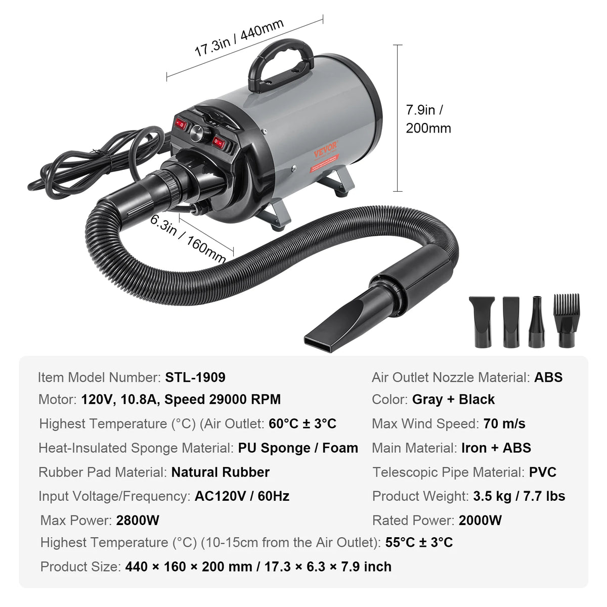 SucceBuy Dog Grooming Dryer With Adjustable Speed Temperature And Nozzles