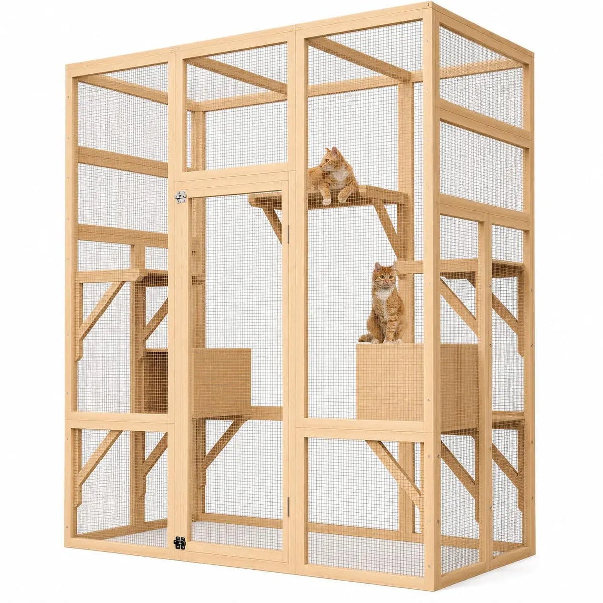 HiMISS Wooden Outdoor Cat Enclosure With Waterproof Roof And Platforms
