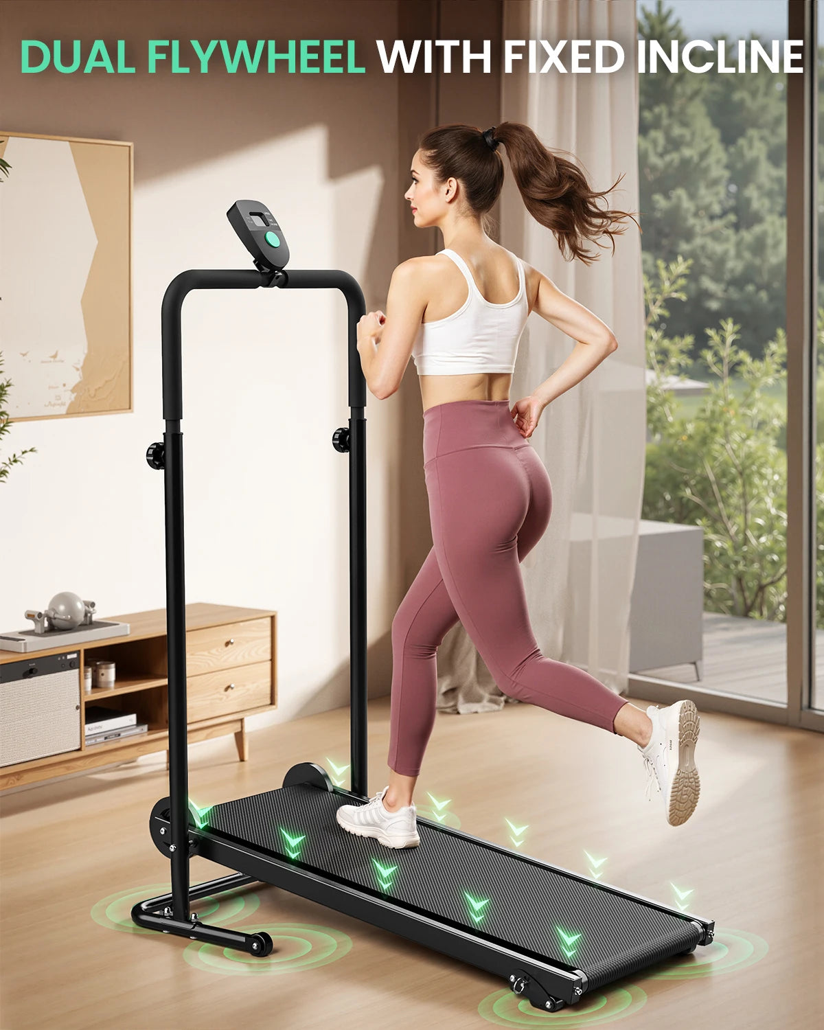 AKLUER Folding Mechanical Treadmill With Dual Flywheel And Fixed Incline