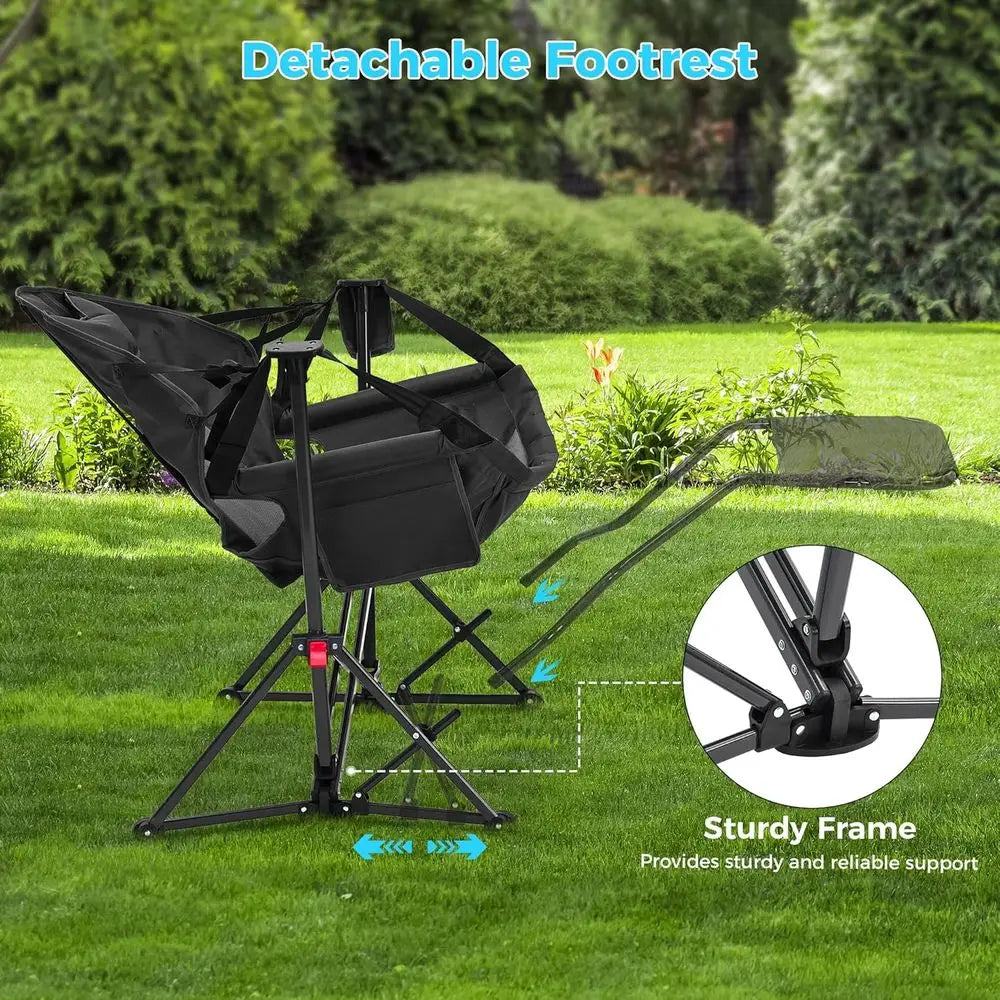 Hammock Camping Chair with ootrest, Oversized olding Swinging Chair or Adults, Rocking Portable Camp with Cup Holder Pillow or O