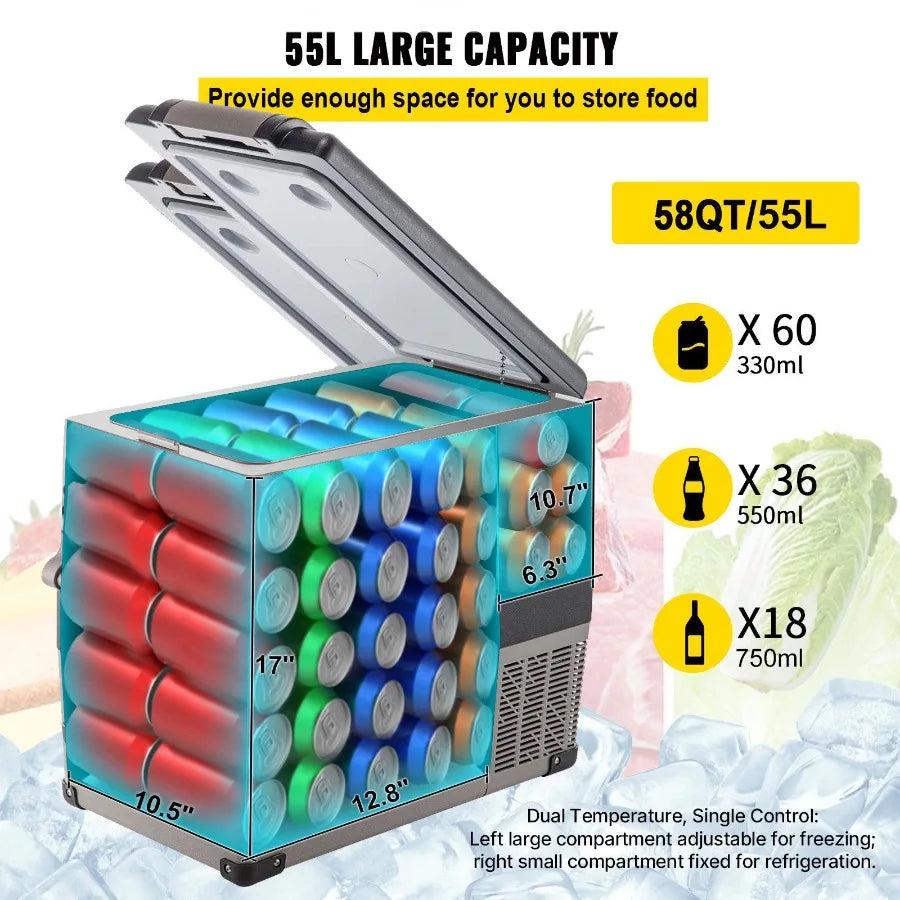 Dual Zone Portable Refrigerator Cooler For Car RV Camping Use