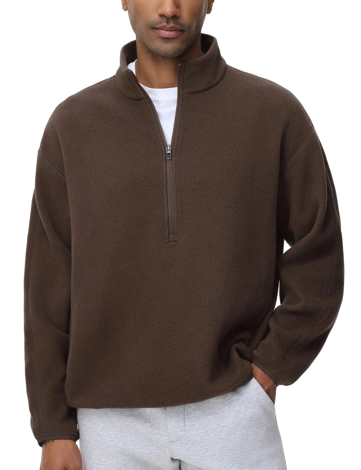 THE GYM PEOPLE Men's Half Zip Oversized Fleece Pullover Sweatshirt Stand Collar Winter Sherpa Warm Sweaters with Pocket