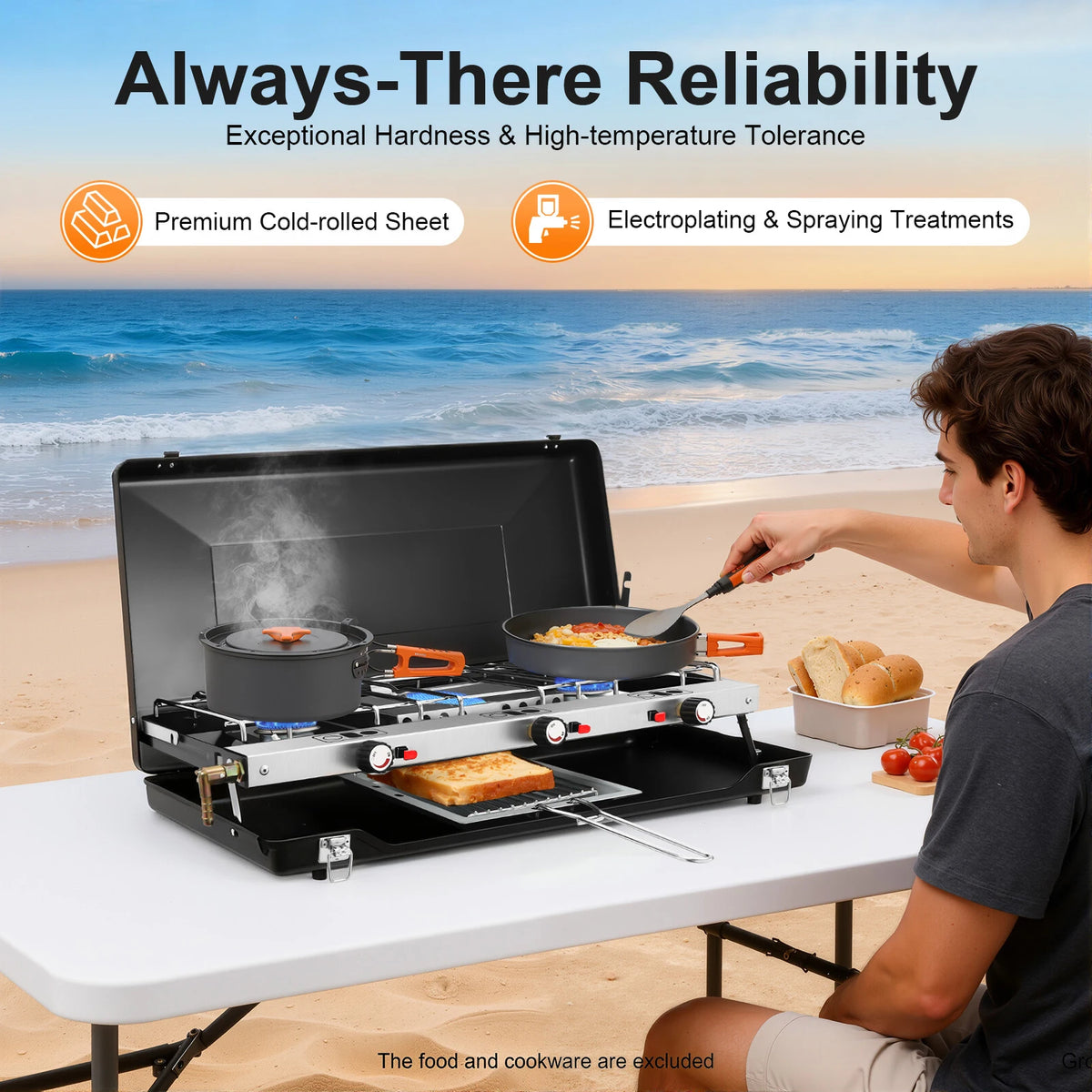 Portable Three Burner Gas Camping Stove Featuring Piezo Ignition System