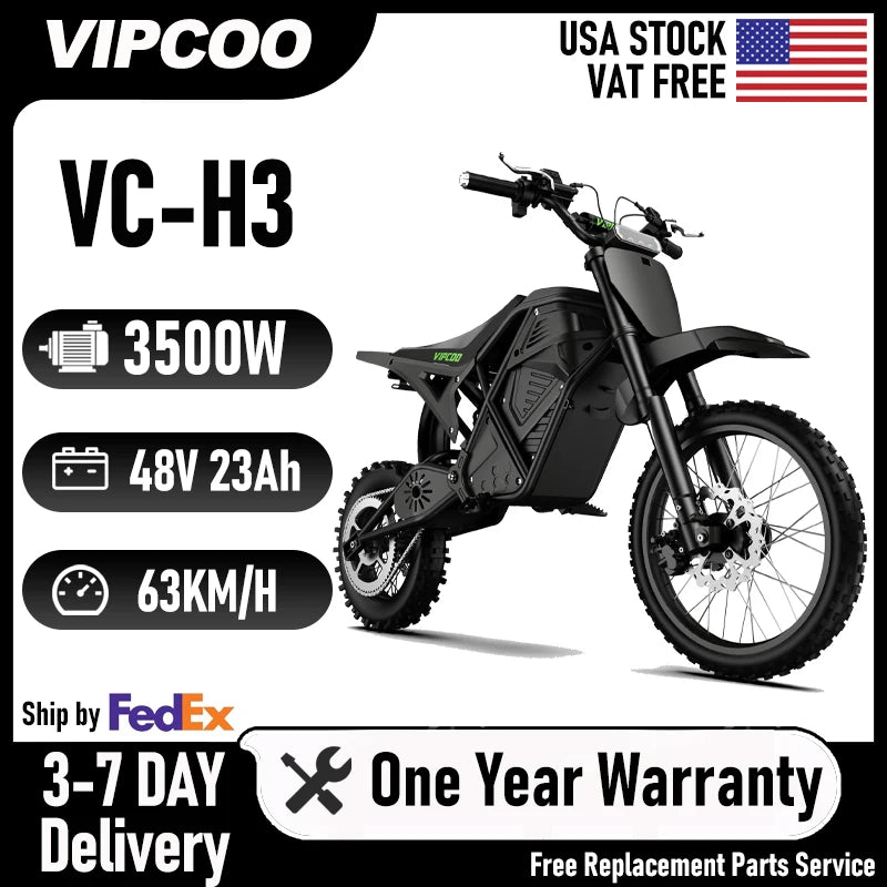 VIPCOO H3 Electric Dirt Bike With Fat Tires And Suspension