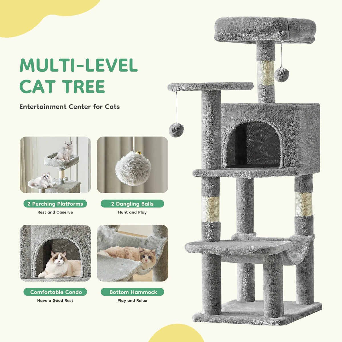 JHK Multi-Level Cat Tree With Scratching Posts And Cozy House