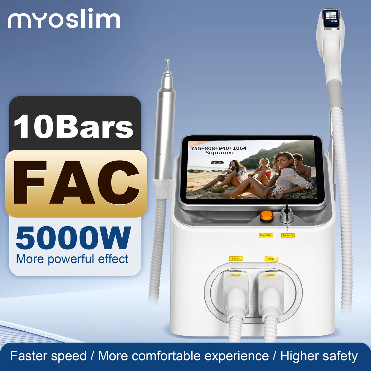 Myoslim 10 Bar Diode Laser Hair Removal Machine Sapphire Cooling