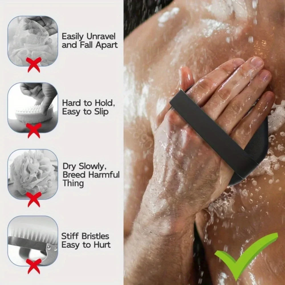 Soft Silicone Back Brush With Handle For Gentle Exfoliating Care