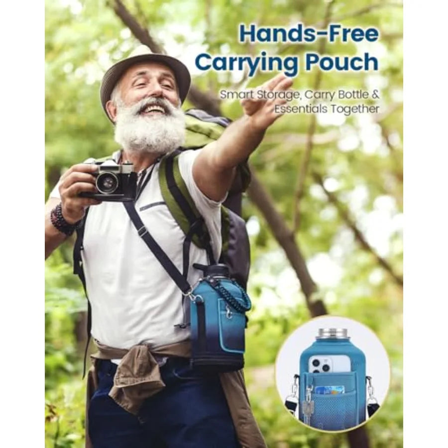 Vacuum Insulated Water Bottle Keeps Cold With Strap For Travel Sport