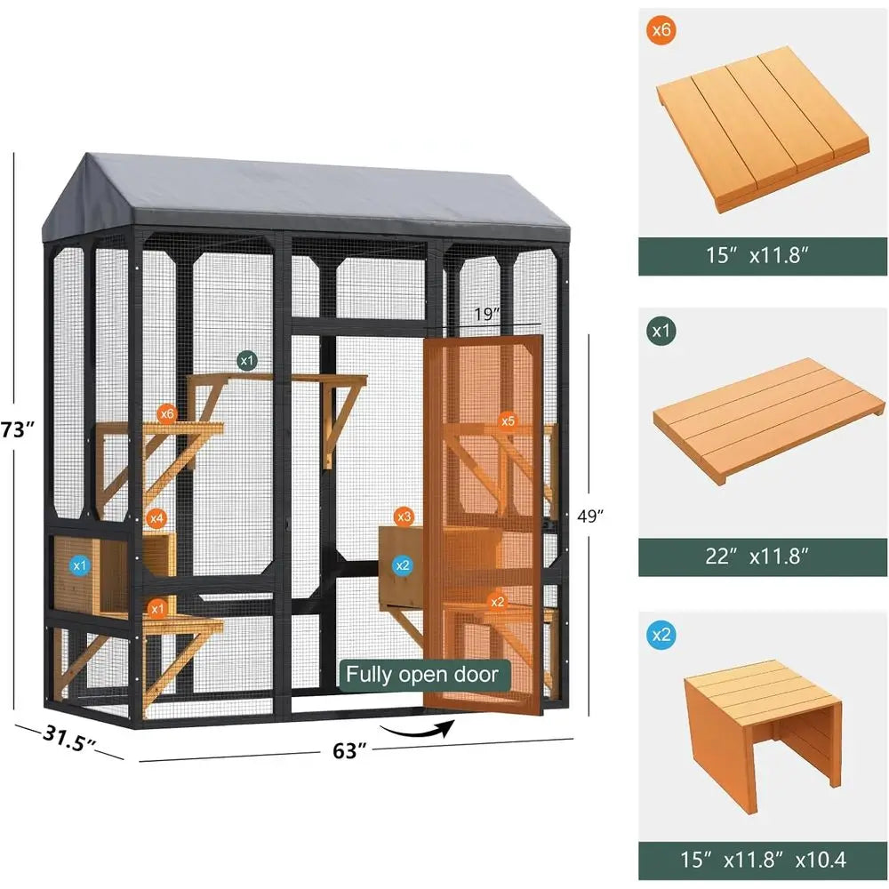 Outdoor Walk In Catio Enclosure for Cats with Waterproof Cover
