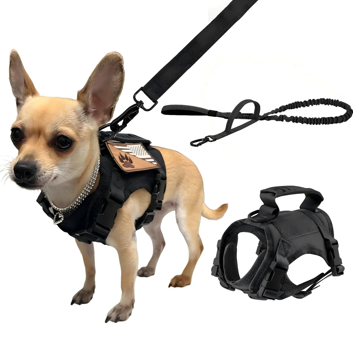 Tactical Padded Adjustable Harness Leash Set For Dogs And Cats